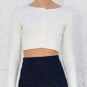 Brandy Melville white cropped Athelia knit cardigan sweater